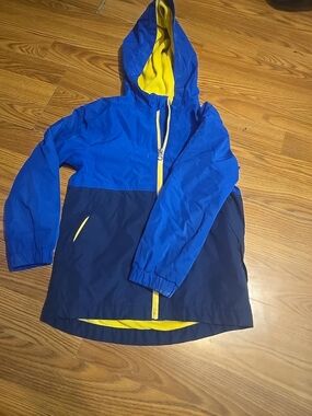 wonder nation Blue & Navy Hooded Raincoat with Yellow Lining